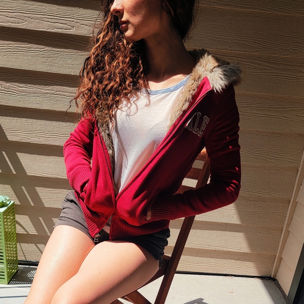 Red faux fur lined jacket